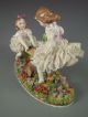 Antique German Sitzendorf Dresden Lace & Flowers Girls On A Seesaw Figurine Figurines photo 10