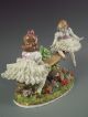 Antique German Sitzendorf Dresden Lace & Flowers Girls On A Seesaw Figurine Figurines photo 4