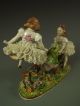 Antique German Sitzendorf Dresden Lace & Flowers Girls On A Seesaw Figurine Figurines photo 8