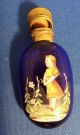 Antique Oval Hand Painted Mary Gregory Style Cobalt Glass Perfume / Scent Bottle Perfume Bottles photo 2