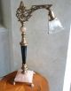 Art Deco Houze ' Coralex ' & Black Slag Glass Bridge Table Lamp - Molded Glass Shade Lamps photo 9