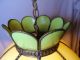 Vintage Green Slag Glass Lamp Light Hanging Antique Stained Chandelier Leaded Lamps photo 8