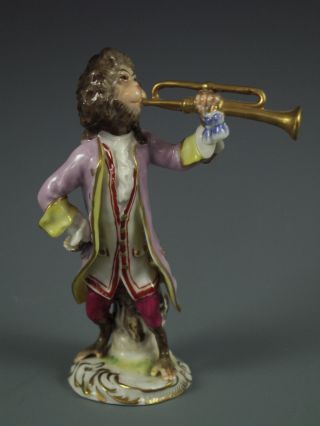 Antique Volkstedt German Porcelain Monkey Band Trumpet Player Dresden Figurine photo