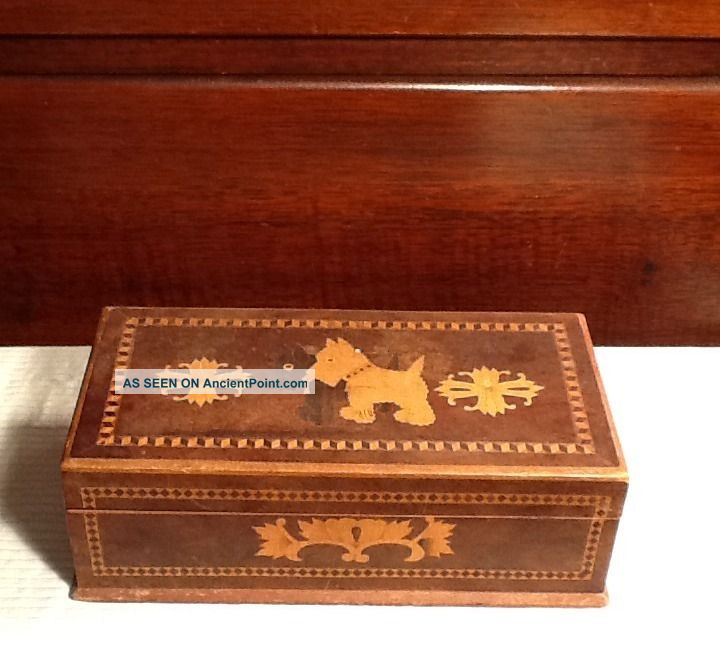 Vintage Wooden Scottie Dog Inlaid Trinket Vanity Box Boxes photo