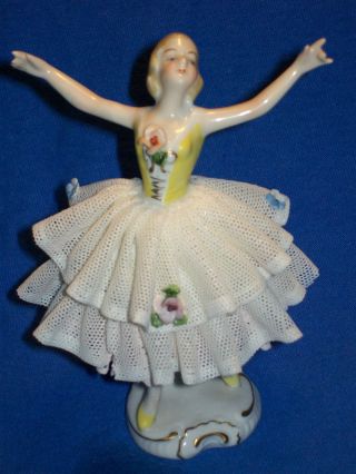 Antique German Porcelain Unterweissbach Dresden Lace Ballerina Dancer Figurine photo