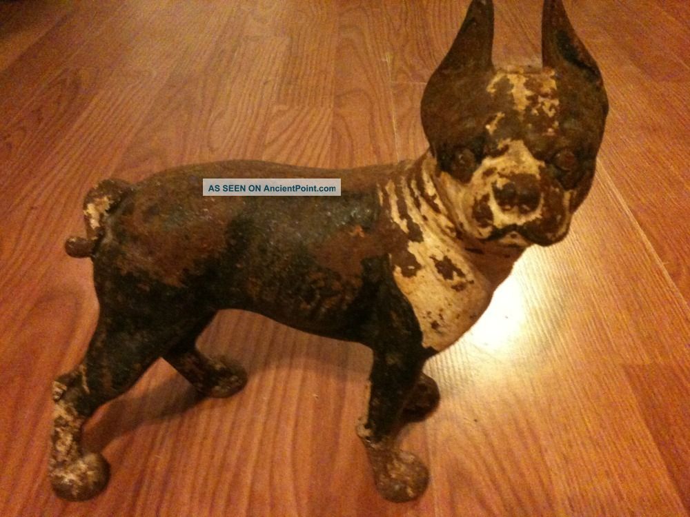 Antique Large Cast Iron Boston Terrier Dog Doorstop 10.  5 