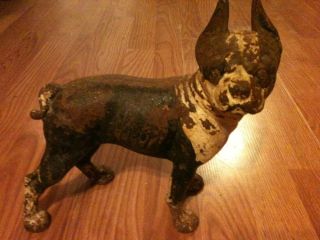 Antique Large Cast Iron Boston Terrier Dog Doorstop 10.  5 