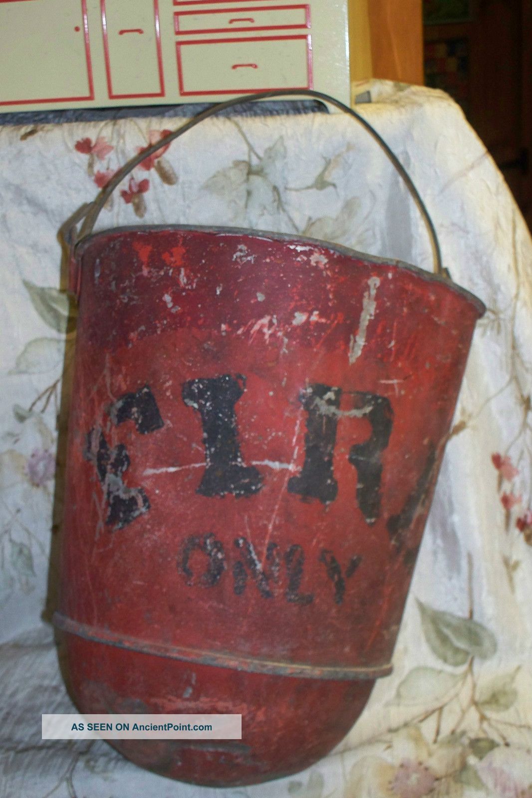 Very Old Fire Bucket & Handle - - Turn Of Century Paint Metalware photo