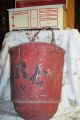 Very Old Fire Bucket & Handle - - Turn Of Century Paint Metalware photo 2