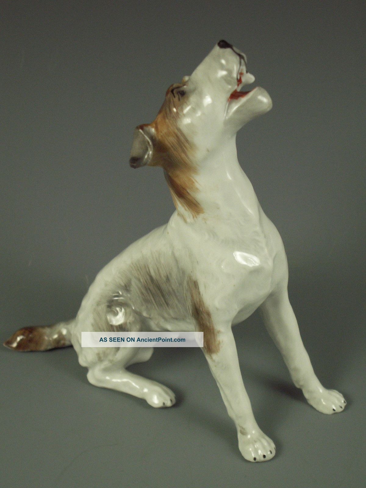 Antique German Carl Thieme Dresden Porcelain Dog Figurine Excellent Figurines photo