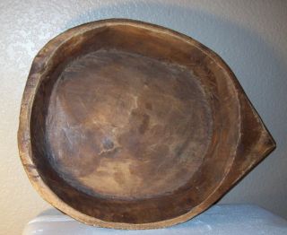 Vintage Round Old Hand Carved Made Wood Trencher Butter Or Dough Bowl photo