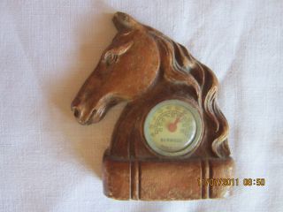 Antique Carved Wood Horse Head Thermometer Burwood Made In Usa photo