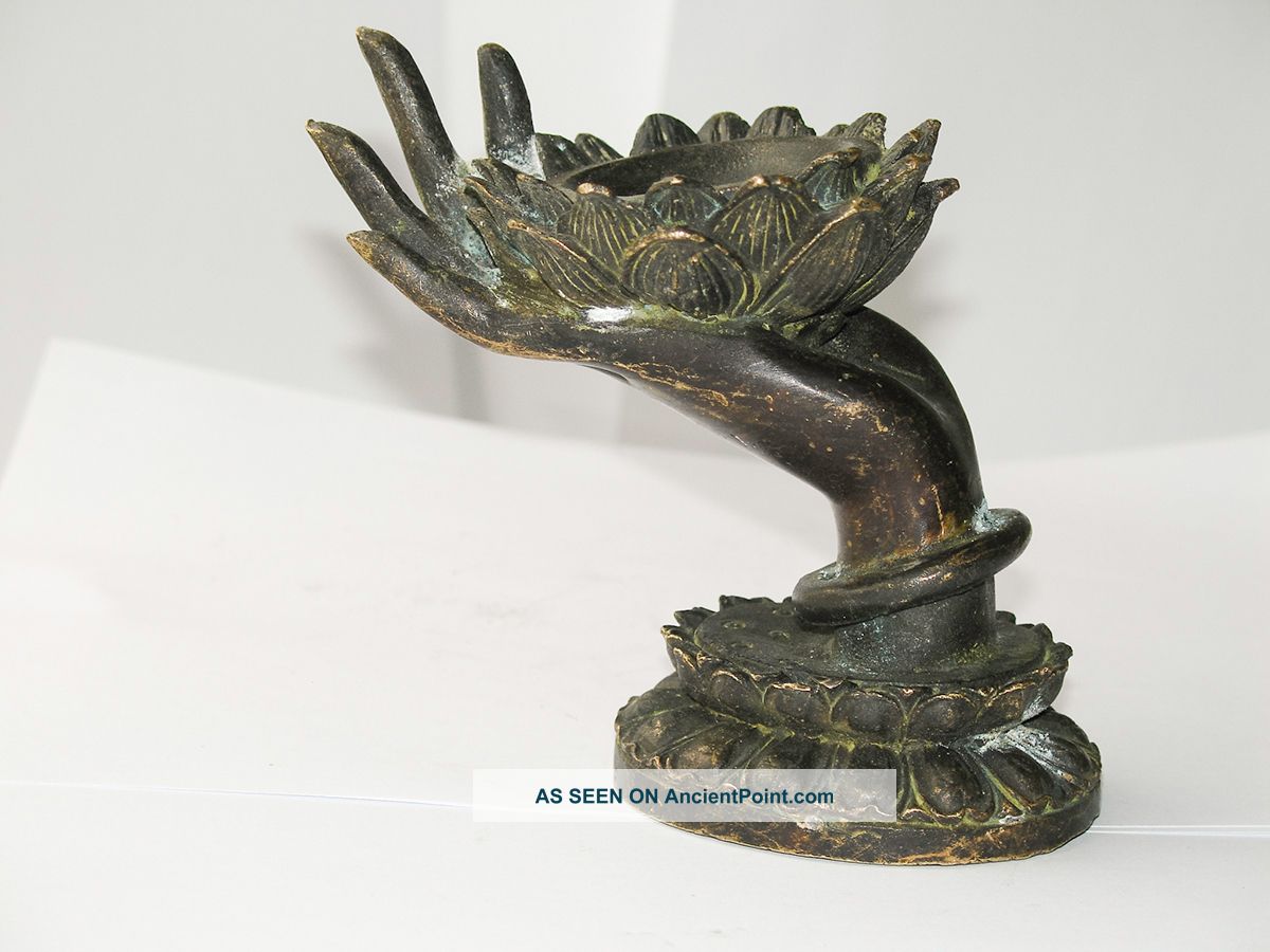 Lotus Finger Bronze Candle Holder/salver Decoration Moscot Statue Metalware photo