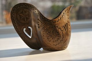 Swedish Chip Carved Folk Art Wooden Wedding Ale Cup From Mora,  Dalarna photo