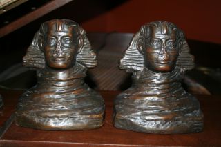 Antique Armor Bronze Co.  New York City Egyptian Sphinx Bookends Stamped photo