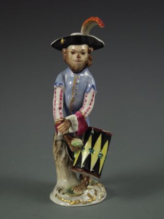 Antique Volkstedt German Porcelain Monkey Band Drum Player Dresden Figurine photo
