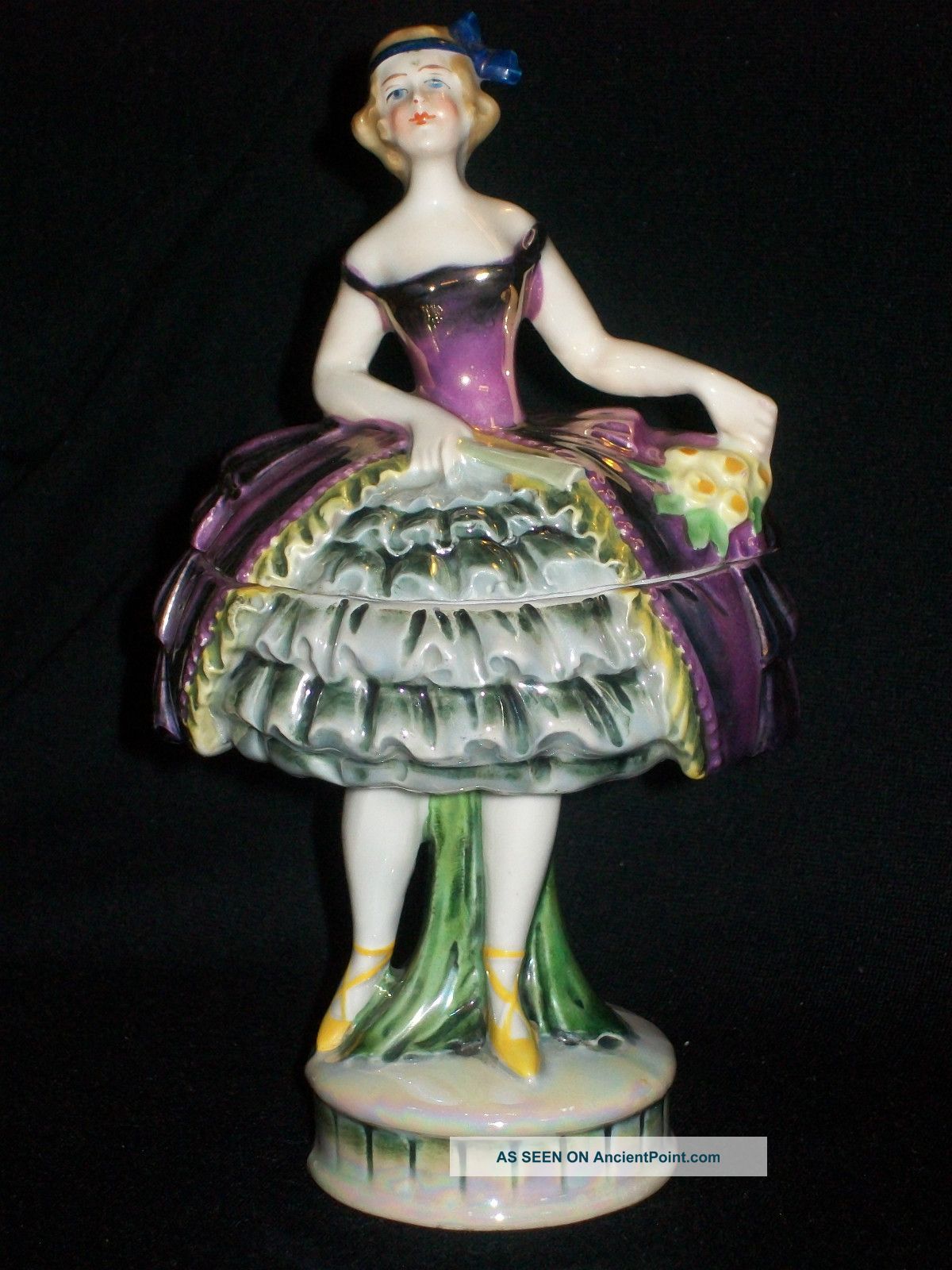 Vintage Porcelain Art Deco Flapper Lady Half Doll Full Body Figurine Trinket Box Figurines photo