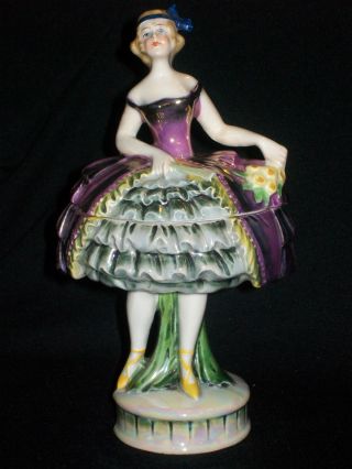 Vintage Porcelain Art Deco Flapper Lady Half Doll Full Body Figurine Trinket Box photo