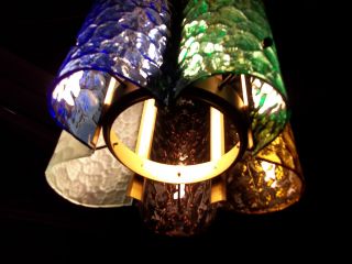 Vintage Stained Glass Mid Century Eames Era Modern Hanging Swag Slag Lamp photo