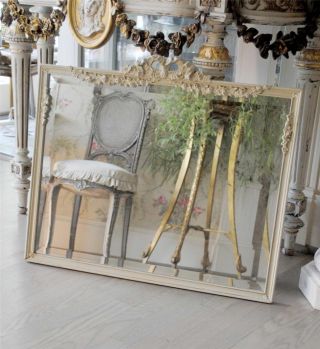 Old French Wall Mirror Huge Barbola Gesso Roses Swags Beveled Glass Best Finish photo