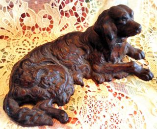 Antique Cast Iron? Sculpted Spaniel Dog,  Jointed Head,  Paperweight,  Figurine, photo