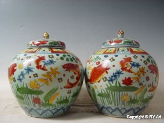 Pair Ming Style Verte Porcelain Ginger Jar 11 