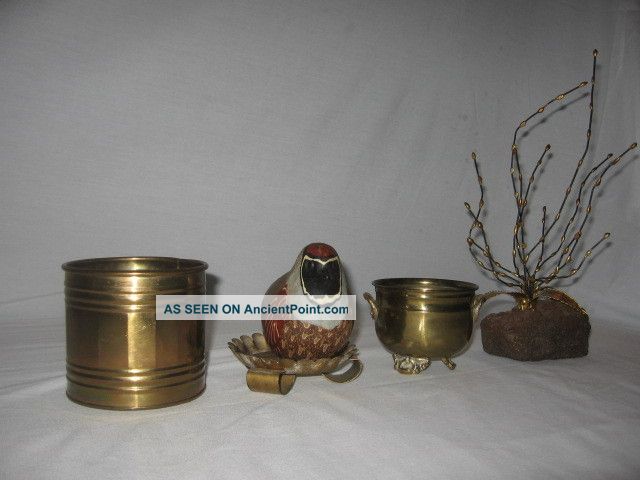 5 Pc.  Copper Kettle/pot/tray And Tree Ensemble With Bird Candle Metalware photo