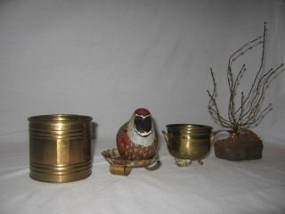 5 Pc.  Copper Kettle/pot/tray And Tree Ensemble With Bird Candle photo