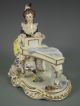 Antique German Volkstedt Dresden Lace & Porcelain Lady At Piano Figurine Figurines photo 3