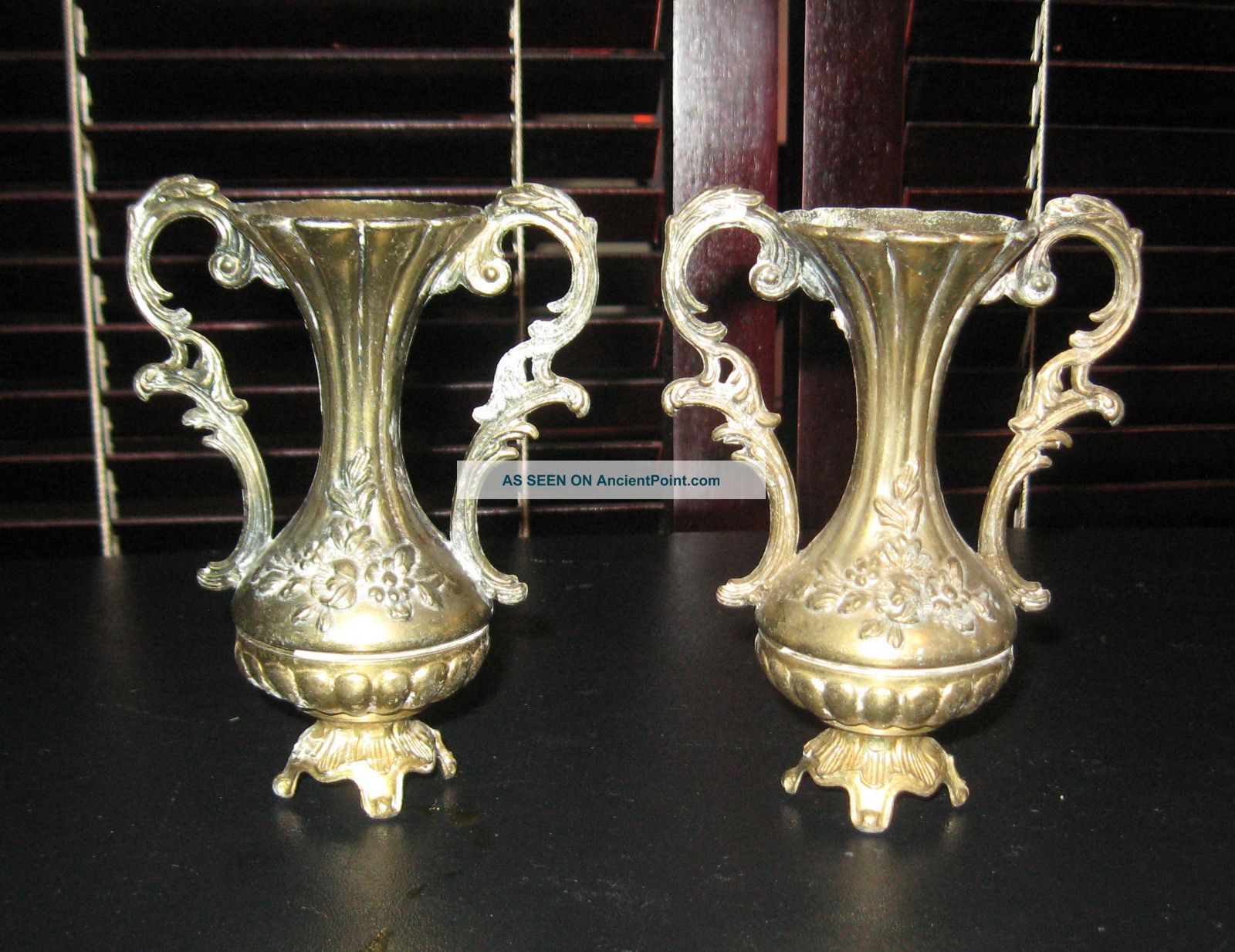 Pair Of Antique Italian Solid Brass Vase Metalware photo