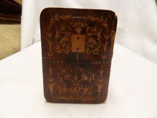 Rare Antique Victorian Walnut Burl Marquetry Playing Card Box Mid 19th Century photo