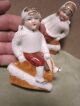 Antique German Porcelain Children On Sleds Vintage Boy & Girl Figures Figurines photo 2
