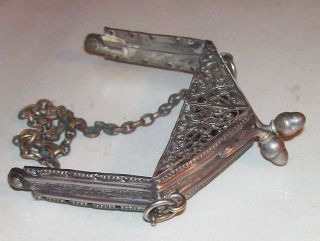 Antique Victorian Metal Mesh Purse Clasp Frame Chain Handle Art Nouveau Change photo