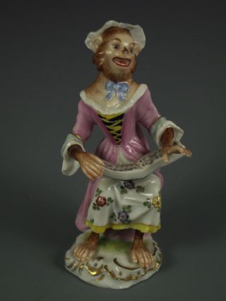 Antique Volkstedt German Porcelain Monkey Band Lady Singer Dresden Figurine photo