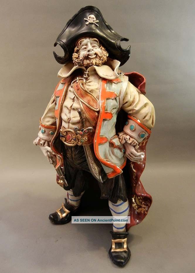 Massive Professor Eugenio Pattarino Italian Art Pottery Pirate Figurine Statue 2 Figurines photo