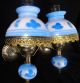 Pair Gone With The Wind Sconce Blue Floral Glass Lamp Wall Vtg Antique Hurricane Lamps photo 9