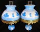 Pair Gone With The Wind Sconce Blue Floral Glass Lamp Wall Vtg Antique Hurricane Lamps photo 1