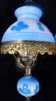 Pair Gone With The Wind Sconce Blue Floral Glass Lamp Wall Vtg Antique Hurricane Lamps photo 6