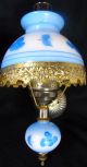 Pair Gone With The Wind Sconce Blue Floral Glass Lamp Wall Vtg Antique Hurricane Lamps photo 7