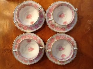 Haviland Limoges Drop Rose Set Of 4 Bouillon Cups/saucers Sch 55 photo