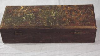 Antique Wooden Pyrograph Box With Hinged Lid Hand Carved,  Burnt & Painted photo