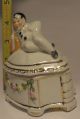 Antique German Figural Pierrot Trinket/powder Box/pot/jar Germany Half Doll Rel. Boxes photo 5