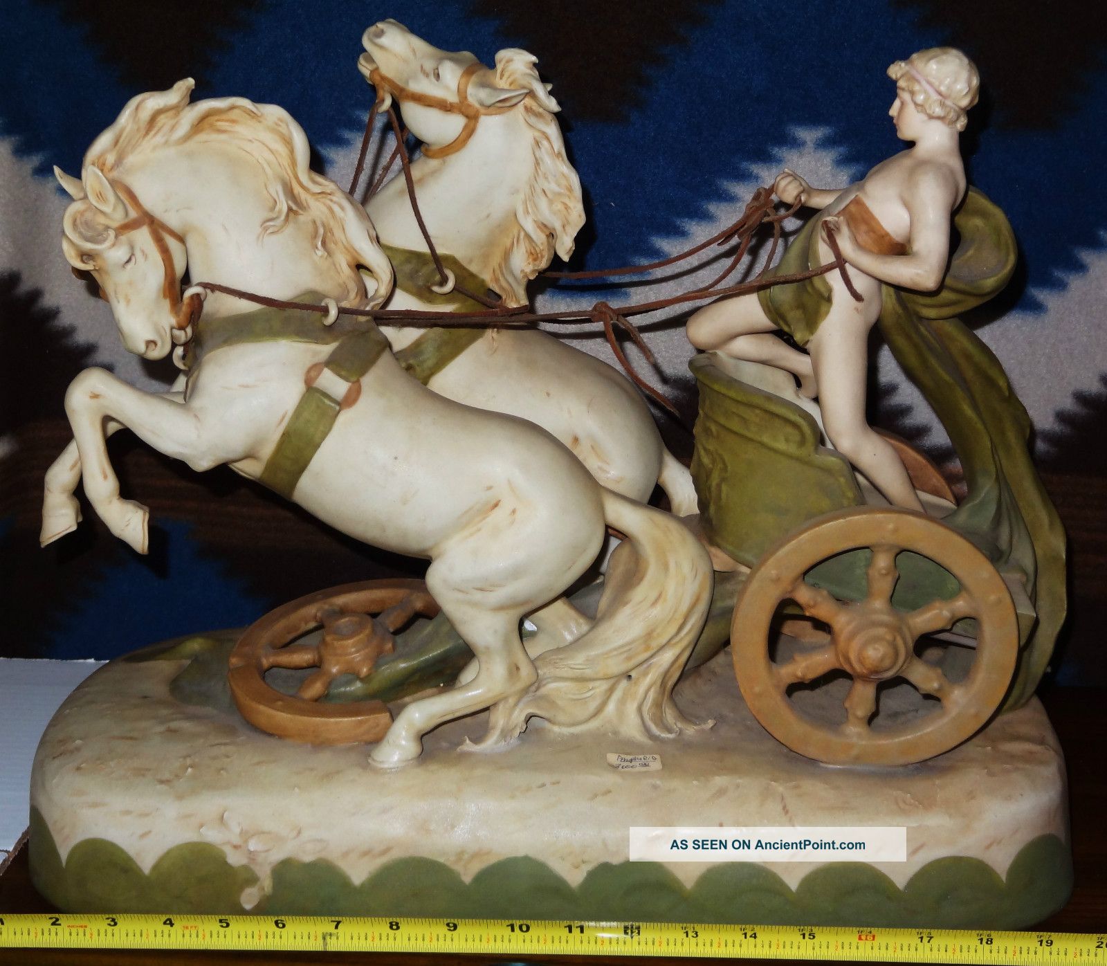 Huge Austrian Royal Dux Porcelain Chariot Statue (19 Th Century Piece) Figurines photo
