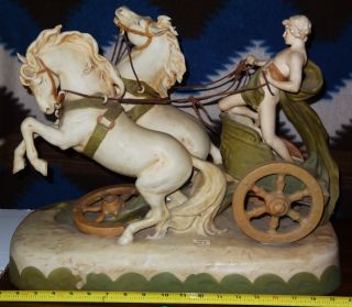 Huge Austrian Royal Dux Porcelain Chariot Statue (19 Th Century Piece) photo