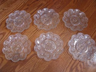 6 Vintage Crystal Pressed Glass Bread Plates 6.  5 Inches photo