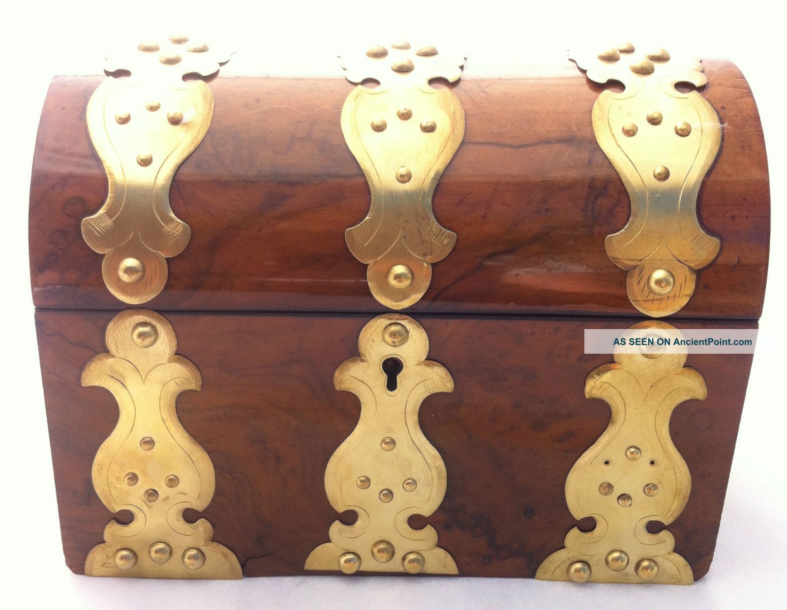 Antique Burl Walnut Ormolu Victorian Tea Caddy Wooden Wood Work Box Boxes photo