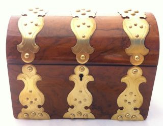 Antique Burl Walnut Ormolu Victorian Tea Caddy Wooden Wood Work Box photo