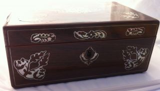 Antique Rosewood Inlaid Mother Pearl Victorian Lap Desk Wooden Wood Work Box photo