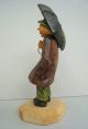 Vtg Carved Wood Man W Umbrella Germany Barvarian German Wooden Figurine Carved Figures photo 2