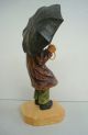Vtg Carved Wood Man W Umbrella Germany Barvarian German Wooden Figurine Carved Figures photo 3